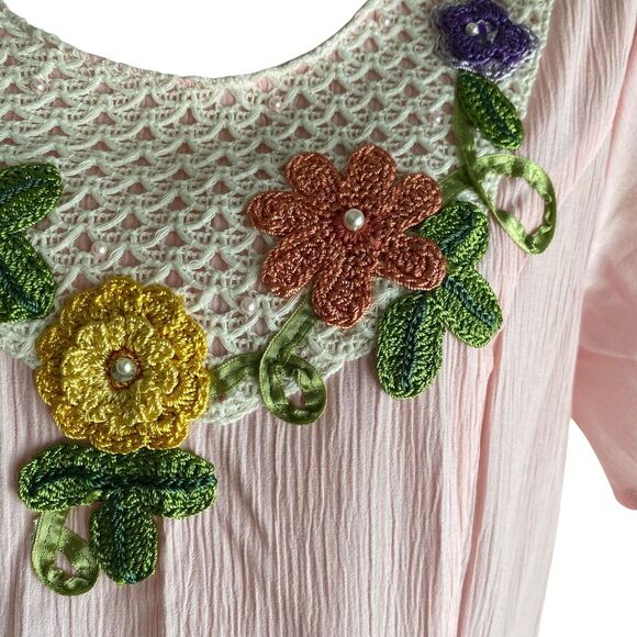 Lacy After Noon Dress Womens Small Embroidered Floral Maxi Crochet Trim Boho - Picture 4 of 8